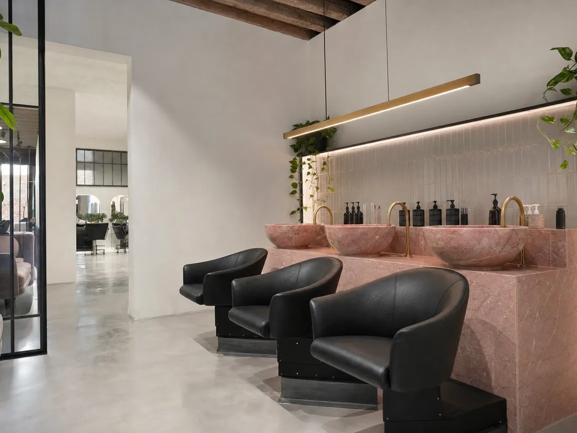 I lavaggi in marmo rosa del salone